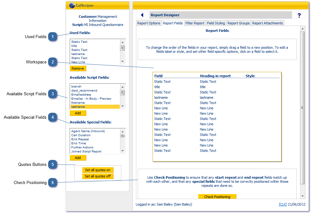 Tab: Report Fields