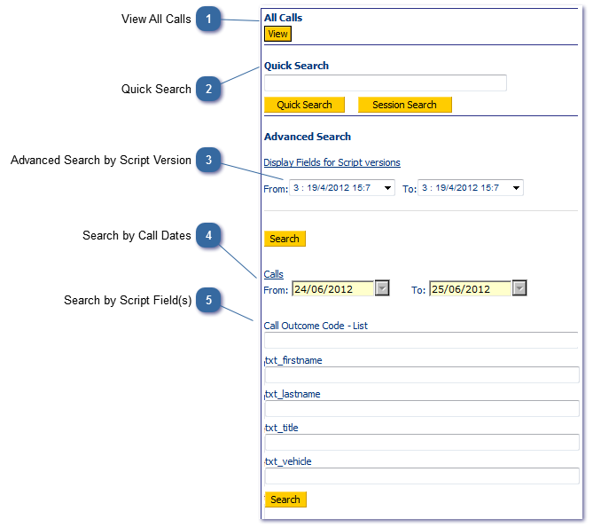 Tab: Search for Calls